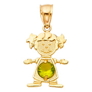 14K Gold Birthstone CZ Girl Charm Pendant