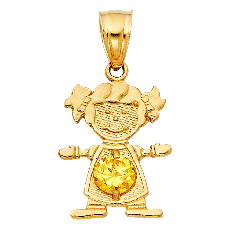 14K Gold Birthstone CZ Girl Charm Pendant