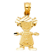 14K Gold Girl Charm Pendant with 0.9mm Singapore Chain Necklace