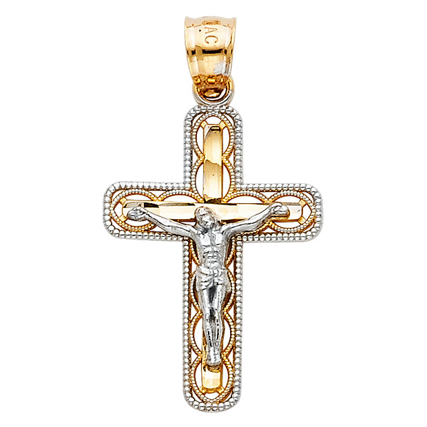 14K Gold Crucifix Cross Pendant with 1.2mm Singapore Chain