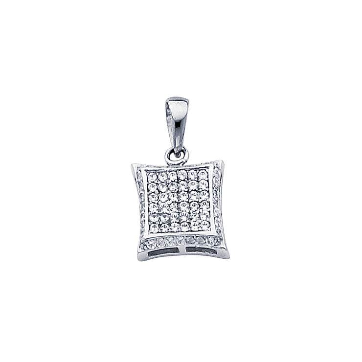14K Gold 10mm Fancy Curved Square CZ Charm Pendant