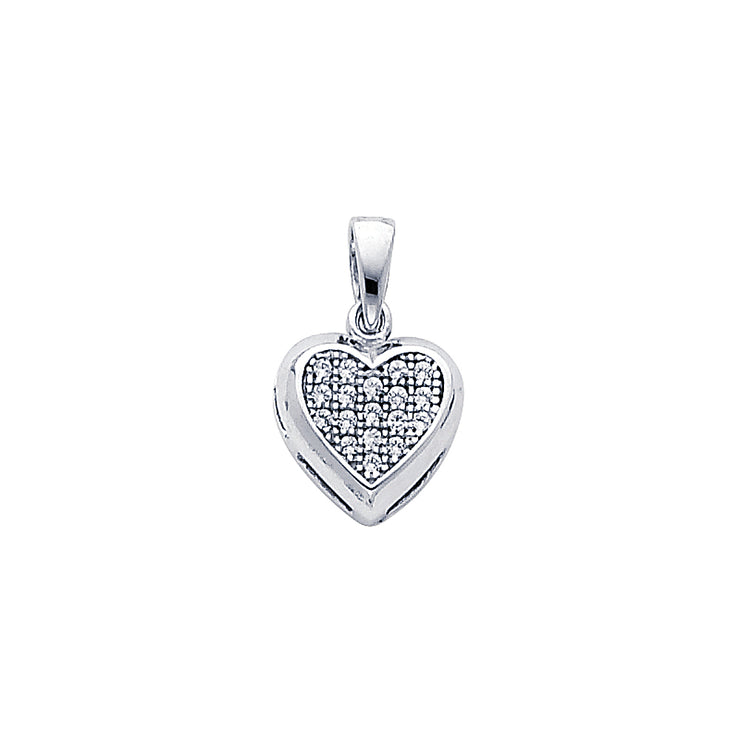 14K Gold Heart Cluster CZ Pendant with 1.2mm Singapore Chain