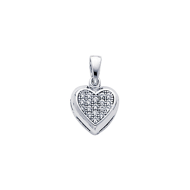 14K Gold Heart Cluster CZ Pendant with 1.3mm Flat Open Wheat Chain