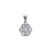 14K Gold Flower Cluster CZ Pendant with 1.5mm Rope Chain