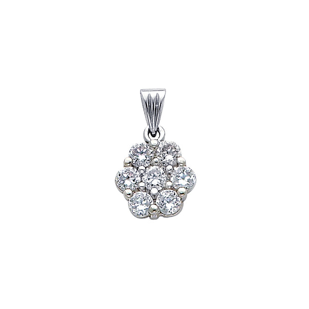 14K Gold Flower Cluster CZ Charm Pendant