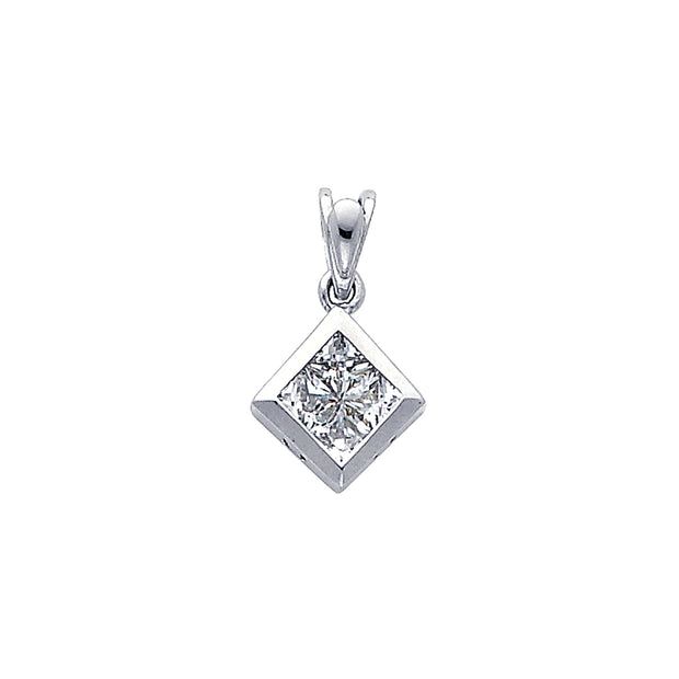 14K Gold Square CZ Charm Pendant