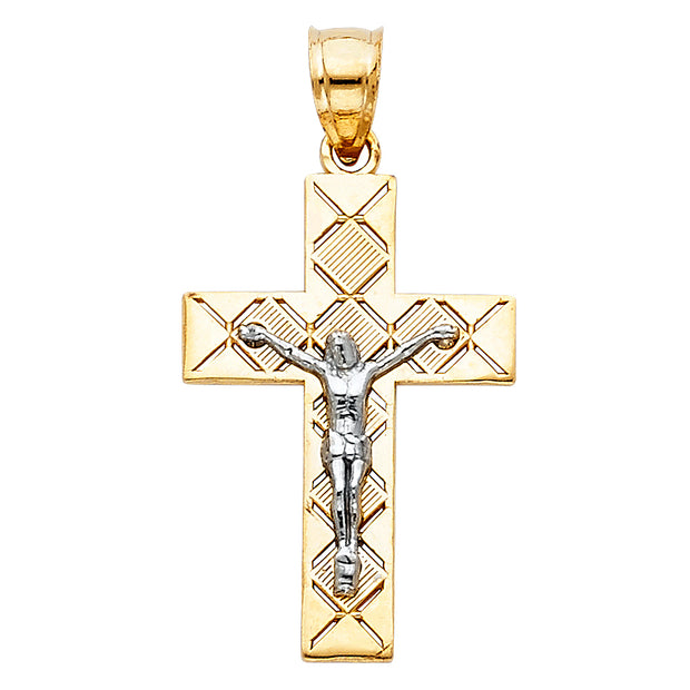 14K Gold Crucifix Cross Pendant with 2.3mm Figaro 3+1 Chain