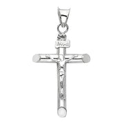 14K Gold Crucifix Cross Pendant with 1.5mm Flat Open Wheat Chain