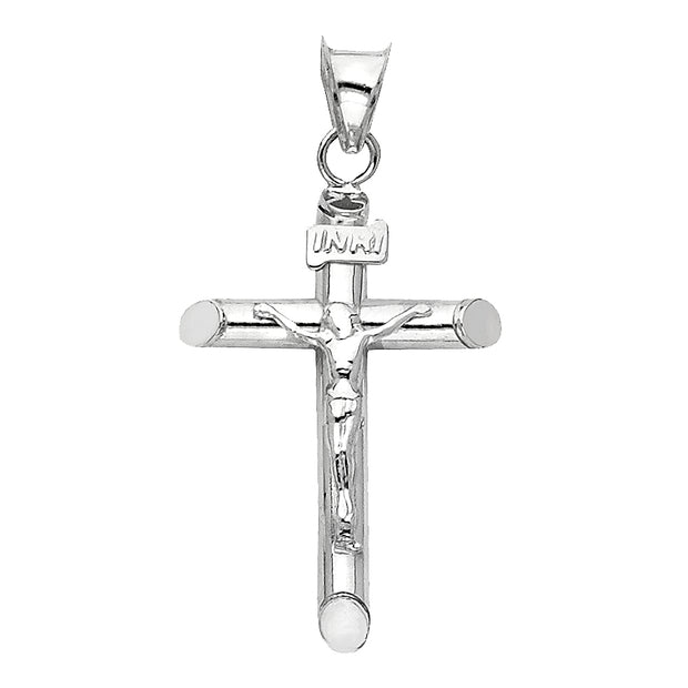 14K Gold Crucifix Cross Pendant with 2mm Rope Chain