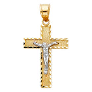 14K Gold Crucifix Cross Pendant with 1.2mm Singapore Chain