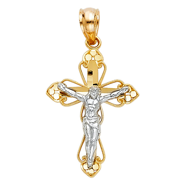 14K Gold Jesus Crucifix Cross Religious Charm Pendant with 0.8mm Box Chain Necklace