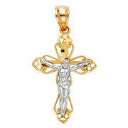 14K Gold Crucifix Cross Pendant with 1.2mm Flat Open Wheat Chain