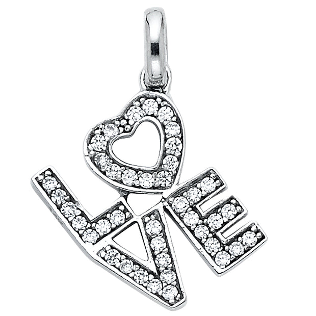 14K Gold CZ Love Charm Pendant