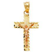 14K Gold Jesus Crucifix Cross Charm Pendant with 0.9mm Wheat Chain Necklace