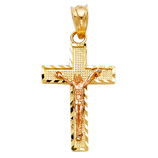 14K Gold Jesus Crucifix Cross Charm Pendant with 0.9mm Wheat Chain Necklace