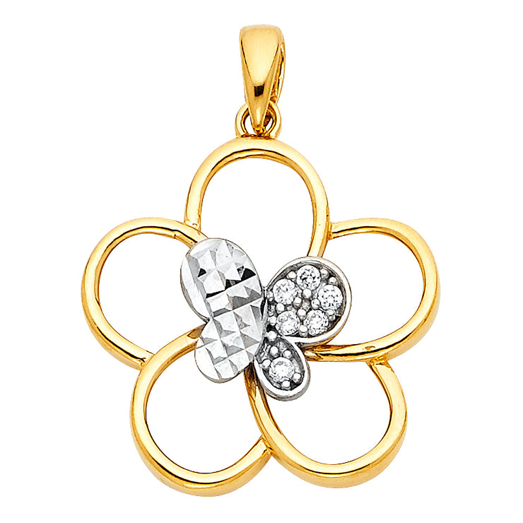 Flower and butterfly CZ pendant Pendant for Necklace or Chain