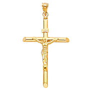 14K Gold Crucifix Pendant with 2mm Flat Open Wheat Chain