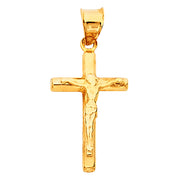 14K Gold Crucifix Charm Pendant with 0.9mm Wheat Chain Necklace