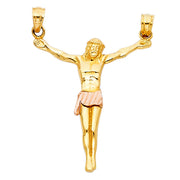 14K Gold Jesus Body Crucifix Cross Religious Charm Pendant with 0.8mm Box Chain Necklace