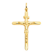 14K Gold Crucifix Pendant with 1.7mm Flat Open Wheat Chain