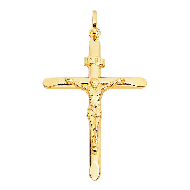 14K Gold Crucifix Pendant with 3.1mm Figaro 3+1 Chain