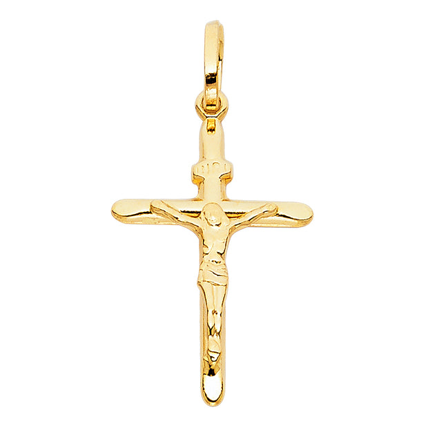 14K Gold Crucifix Charm Pendant with 0.9mm Wheat Chain Necklace