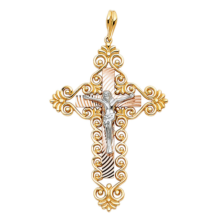 14K Gold Crucifix Pendant with 3.4mm Hollow Cuban Chain