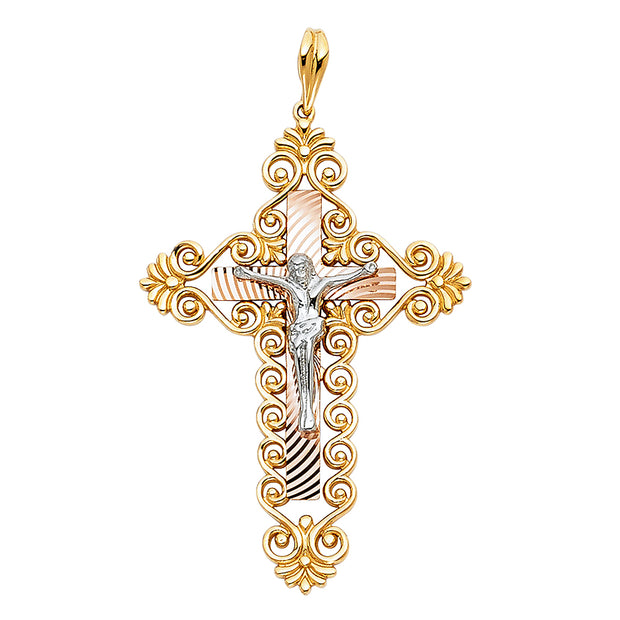 14K Gold Crucifix Pendant with 3.3mm Valentino Star Diamond Cut Chain