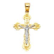 14K Gold Religious Crucifix Charm Pendant with 0.8mm Box Chain Necklace