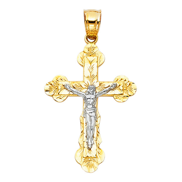 14K Gold Crucifix Pendant with 2.3mm Figaro 3+1 Chain