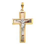 14K Gold Crucifix Pendant with 1.7mm Flat Open Wheat Chain