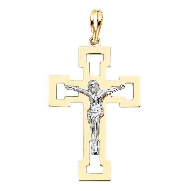 14K Gold Crucifix Pendant with 2.3mm Figaro 3+1 Chain