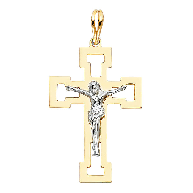 14K Gold Crucifix Pendant with 1.2mm Singapore Chain