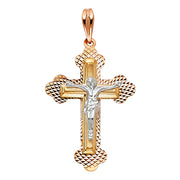 14K Gold Crucifix Pendant with 1.5mm Flat Open Wheat Chain