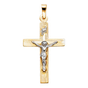 14K Gold Religious Crucifix Charm Pendant with 0.8mm Box Chain Necklace