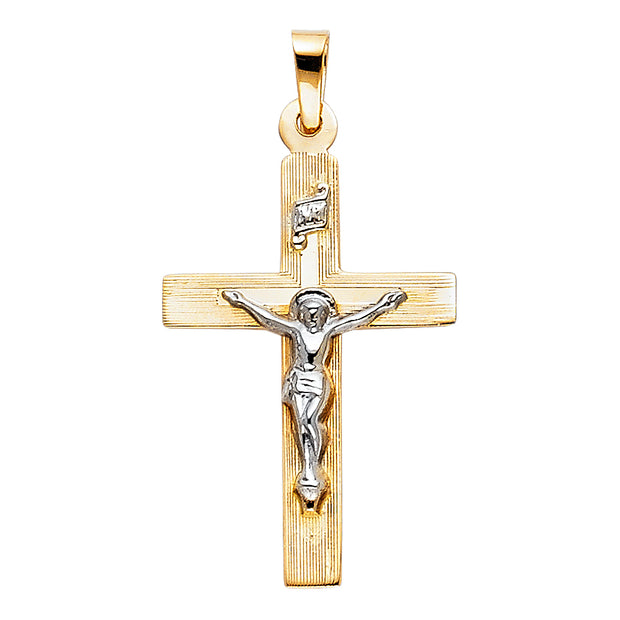 14K Gold Crucifix Pendant with 2.3mm Figaro 3+1 Chain