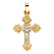 14K Gold Religious Crucifix Charm Pendant with 0.8mm Box Chain Necklace