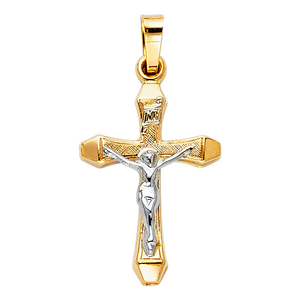 14K Gold Religious Crucifix Charm Pendant with 0.8mm Box Chain Necklace