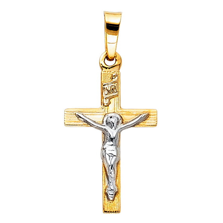 14K Gold Religious Crucifix Charm Pendant with 0.8mm Box Chain Necklace