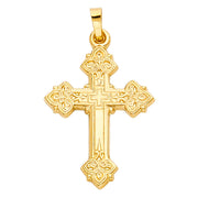 14K Gold Cross Charm Pendant with 1.5mm Flat Open Wheat Chain Necklace