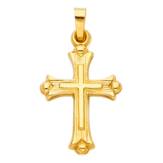 14K Gold Cross Charm Pendant with 1.1mm Wheat Chain Necklace