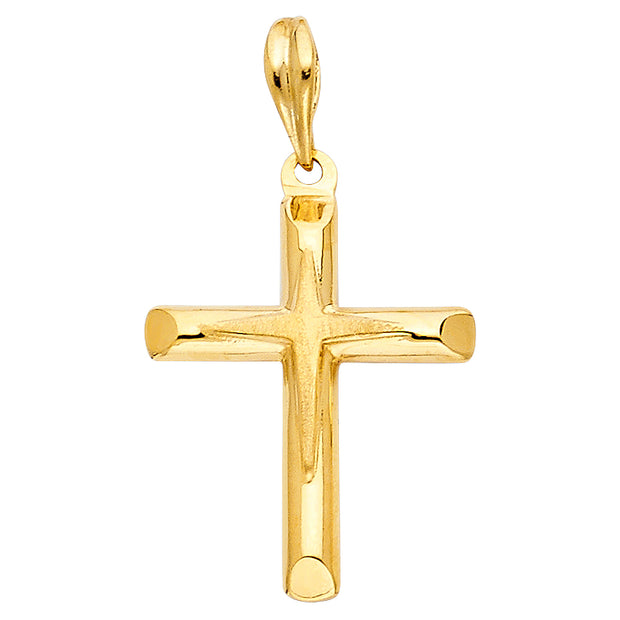 14K Gold Religious Cross Charm Pendant with 1.2mm Box Chain Necklace