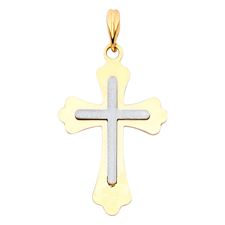 14K Gold Cross Charm Pendant with 0.9mm Wheat Chain Necklace