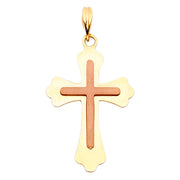 14K Gold Cross Charm Pendant with 1.2mm Singapore Chain Necklace