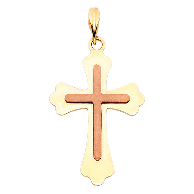 14K Gold Cross Charm Pendant with 1.2mm Singapore Chain Necklace