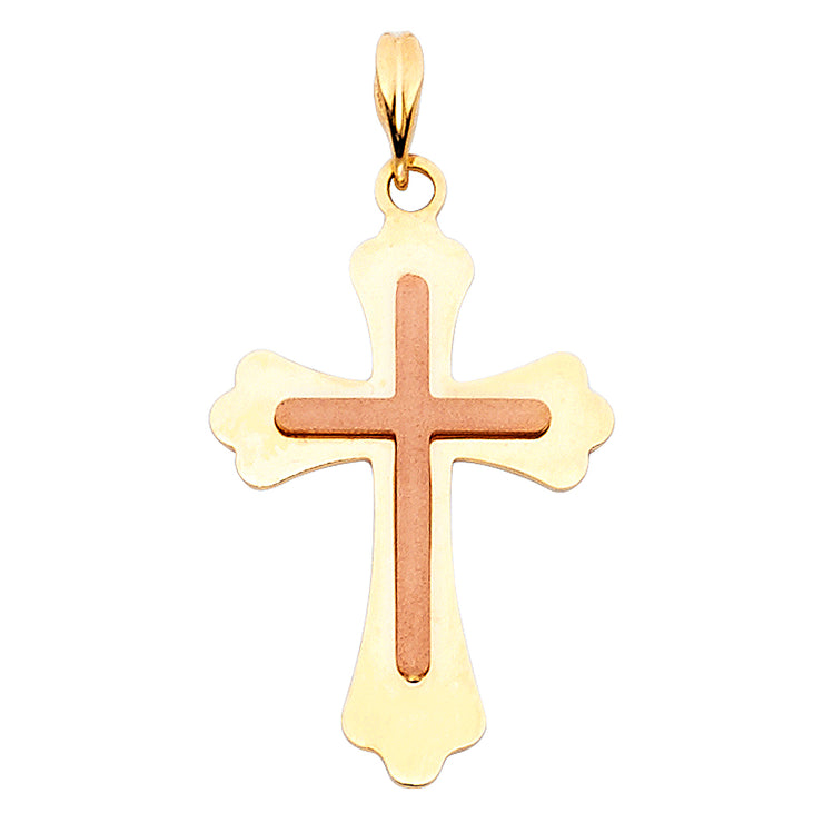 14K Gold Cross Charm Pendant with 1.2mm Singapore Chain Necklace