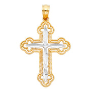 14K Gold Cross Charm Pendant with 0.9mm Wheat Chain Necklace