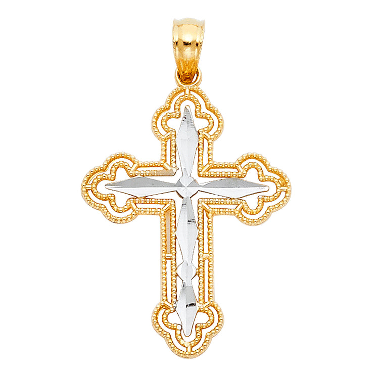 14K Gold Cross Charm Pendant with 0.9mm Wheat Chain Necklace