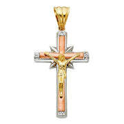 14K Gold CZ Crucifix Pendant with 3.4mm Hollow Cuban Chain