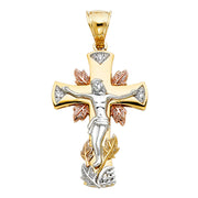 14K Gold CZ Crucifix Pendant with 3.4mm Hollow Cuban Chain